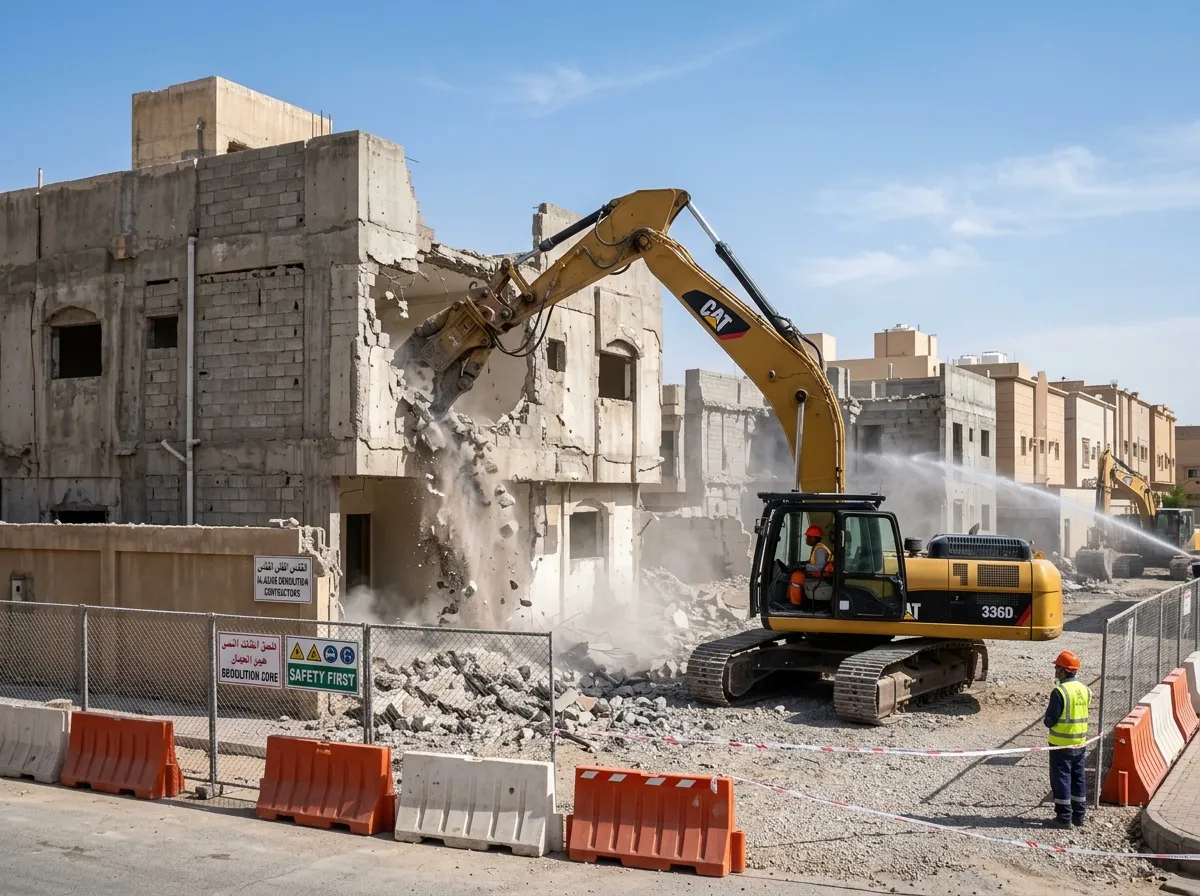 أعمال هدم مباني وفلل سكنية بالرياض باستخدام معدات ثقيلة